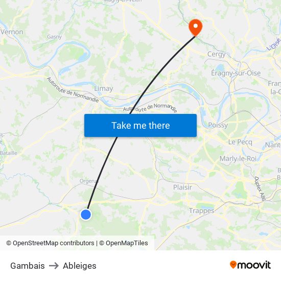 Gambais to Ableiges map