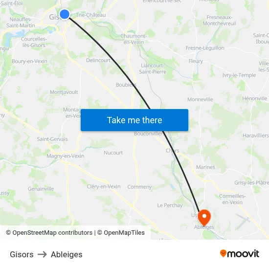 Gisors to Ableiges map