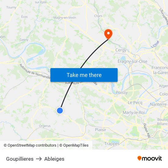 Goupillieres to Ableiges map