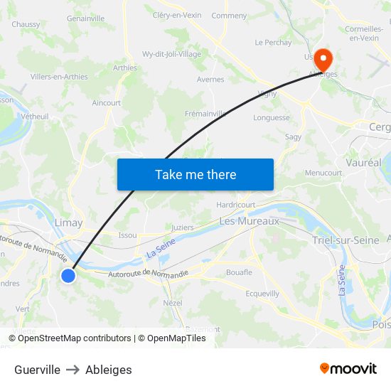 Guerville to Ableiges map