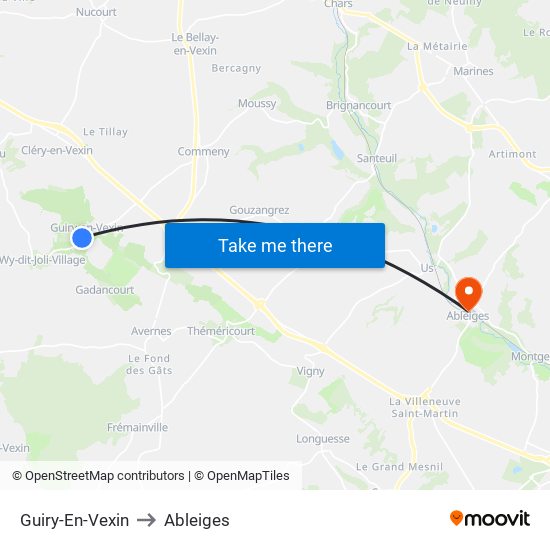 Guiry-En-Vexin to Ableiges map
