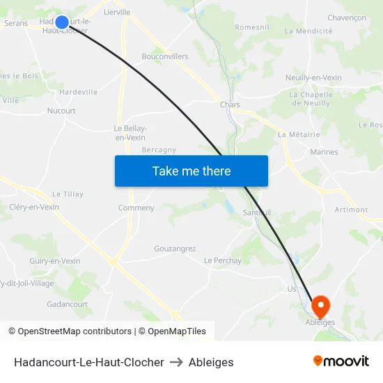 Hadancourt-Le-Haut-Clocher to Ableiges map