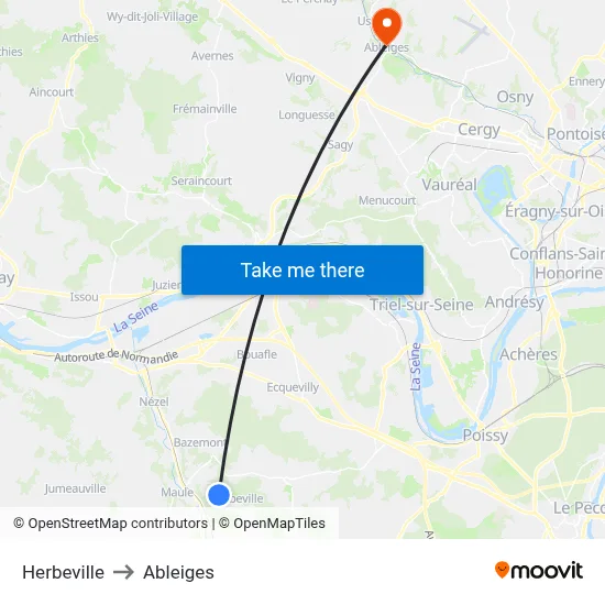 Herbeville to Ableiges map