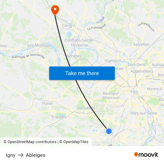 Igny to Ableiges map