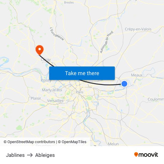 Jablines to Ableiges map