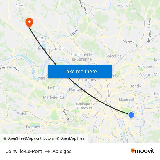 Joinville-Le-Pont to Ableiges map