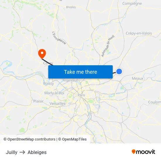 Juilly to Ableiges map