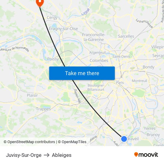 Juvisy-Sur-Orge to Ableiges map