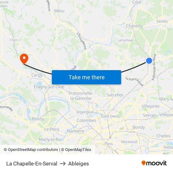 La Chapelle-En-Serval to Ableiges map