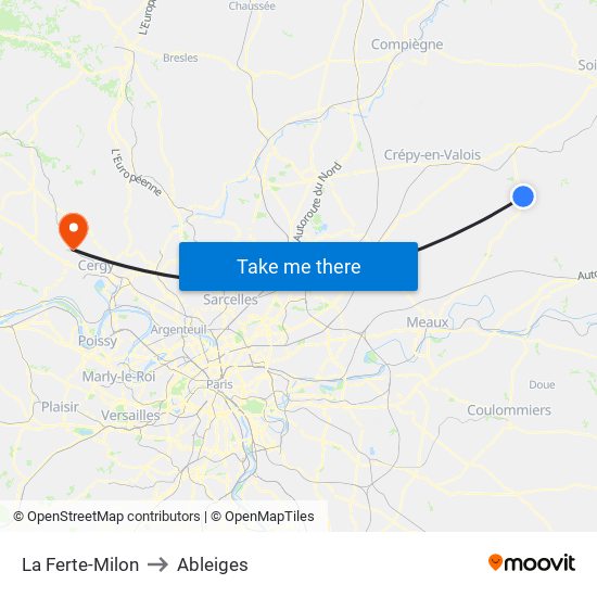 La Ferte-Milon to Ableiges map