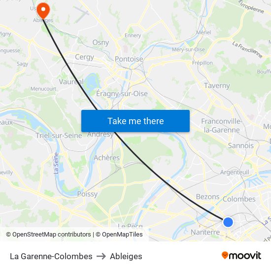 La Garenne-Colombes to Ableiges map