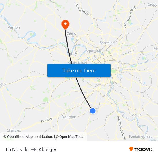 La Norville to Ableiges map