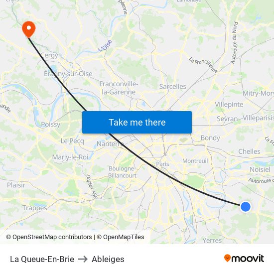 La Queue-En-Brie to Ableiges map