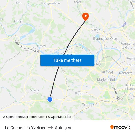 La Queue-Les-Yvelines to Ableiges map