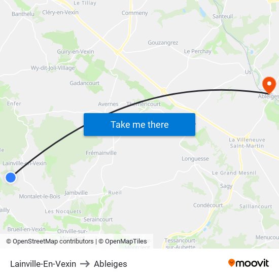 Lainville-En-Vexin to Ableiges map