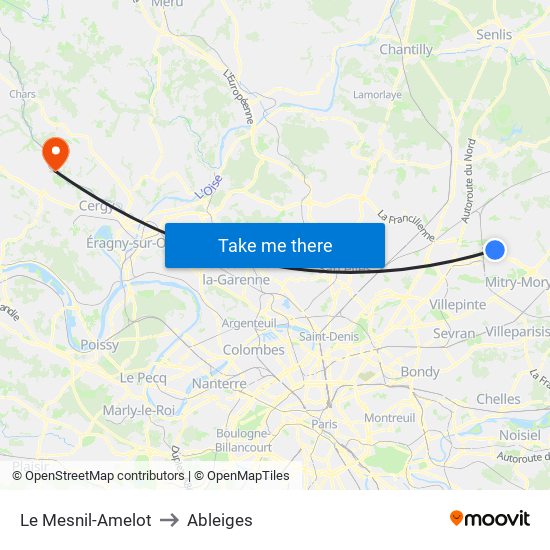 Le Mesnil-Amelot to Ableiges map