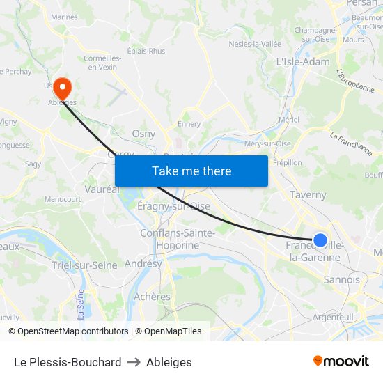 Le Plessis-Bouchard to Ableiges map