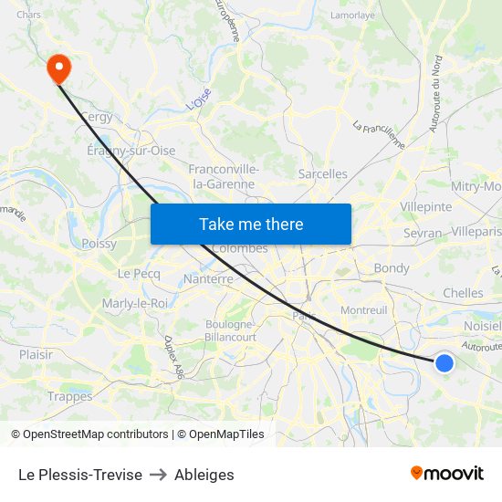 Le Plessis-Trevise to Ableiges map