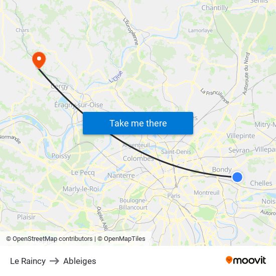 Le Raincy to Ableiges map