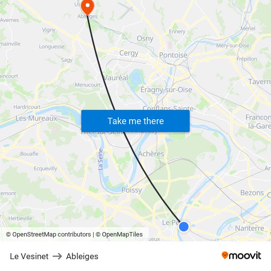 Le Vesinet to Ableiges map