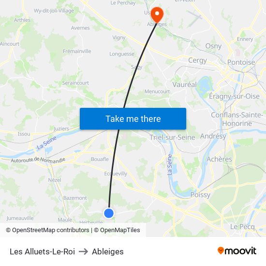 Les Alluets-Le-Roi to Ableiges map