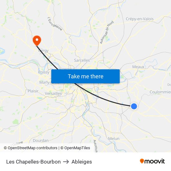 Les Chapelles-Bourbon to Ableiges map