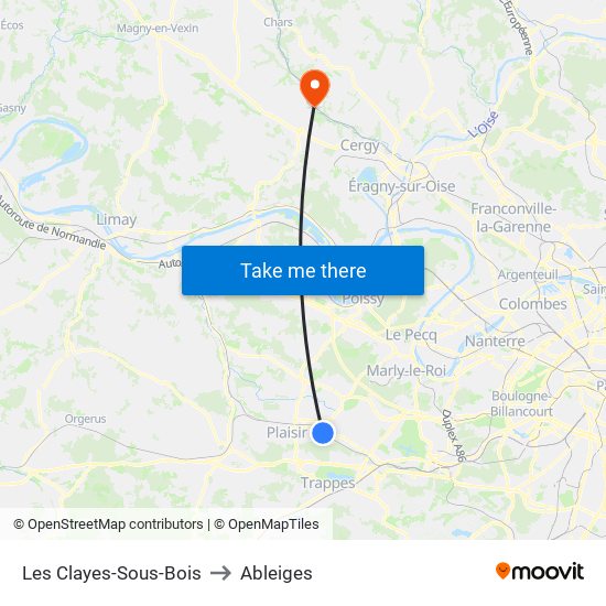 Les Clayes-Sous-Bois to Ableiges map
