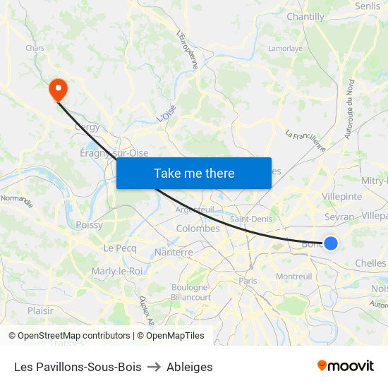 Les Pavillons-Sous-Bois to Ableiges map