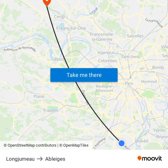 Longjumeau to Ableiges map