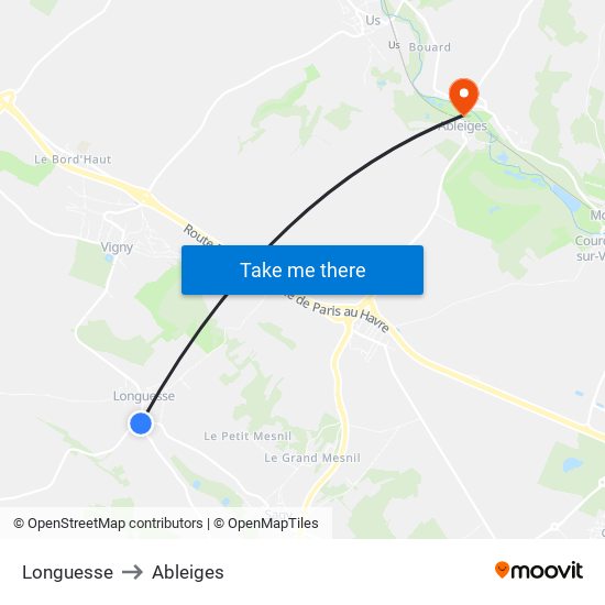 Longuesse to Ableiges map