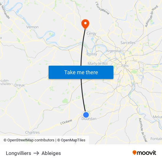Longvilliers to Ableiges map