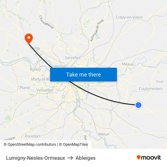 Lumigny-Nesles-Ormeaux to Ableiges map