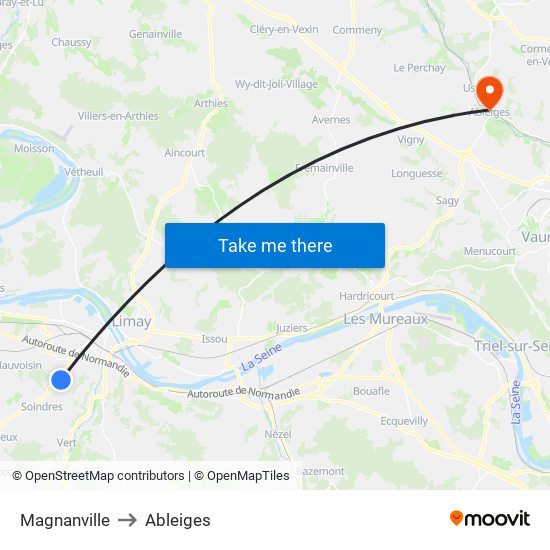 Magnanville to Ableiges map