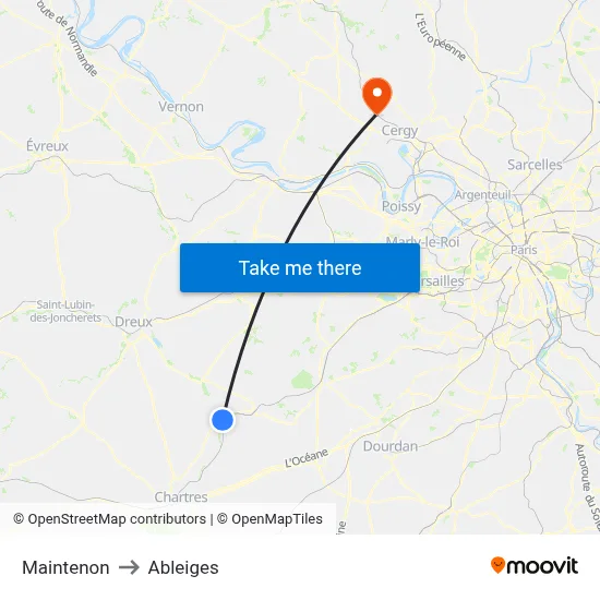 Maintenon to Ableiges map
