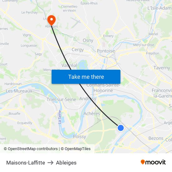 Maisons-Laffitte to Ableiges map