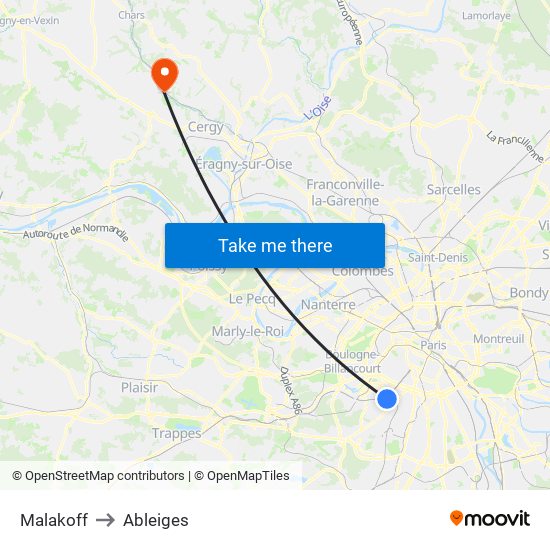 Malakoff to Ableiges map