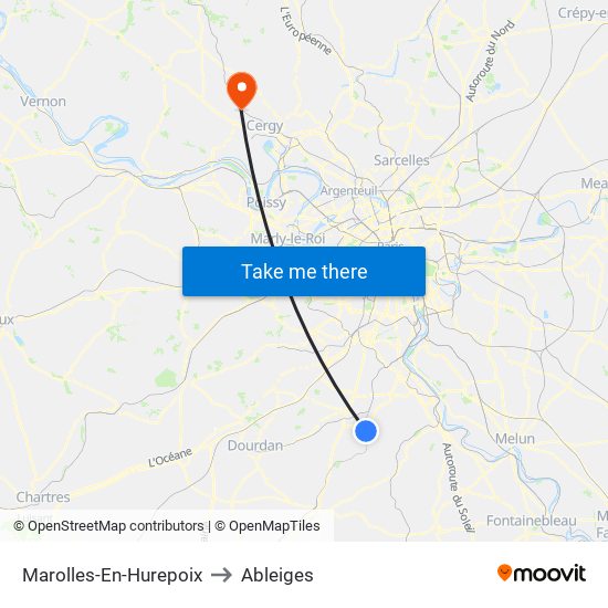 Marolles-En-Hurepoix to Ableiges map