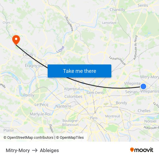 Mitry-Mory to Ableiges map