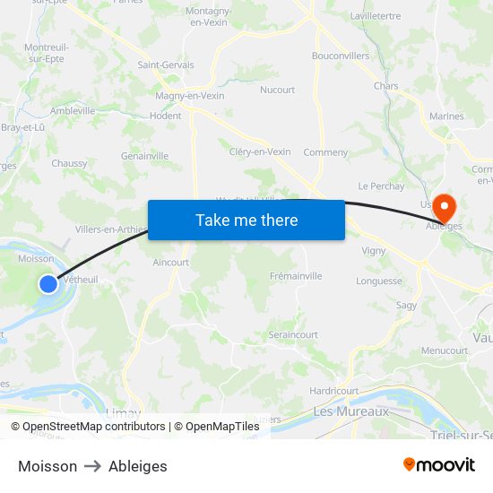 Moisson to Ableiges map