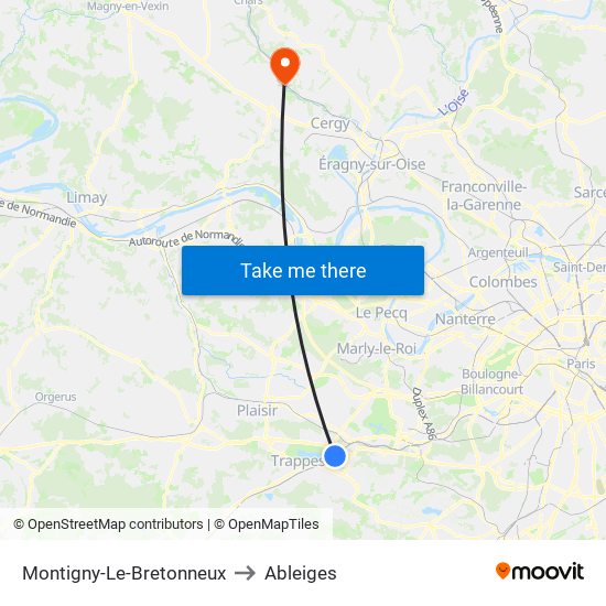 Montigny-Le-Bretonneux to Ableiges map