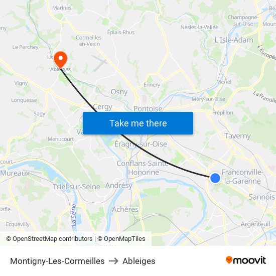 Montigny-Les-Cormeilles to Ableiges map