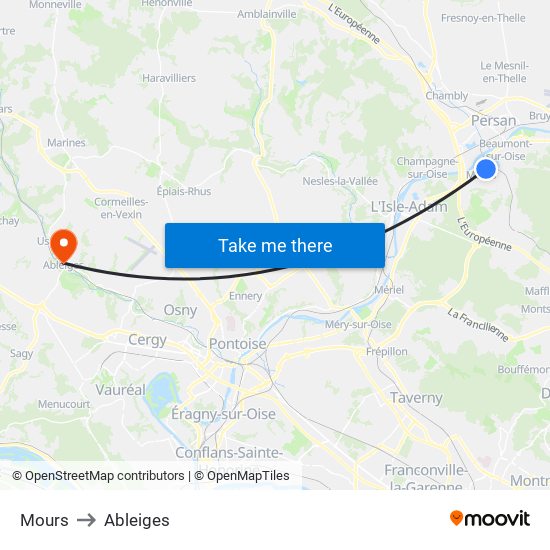 Mours to Ableiges map