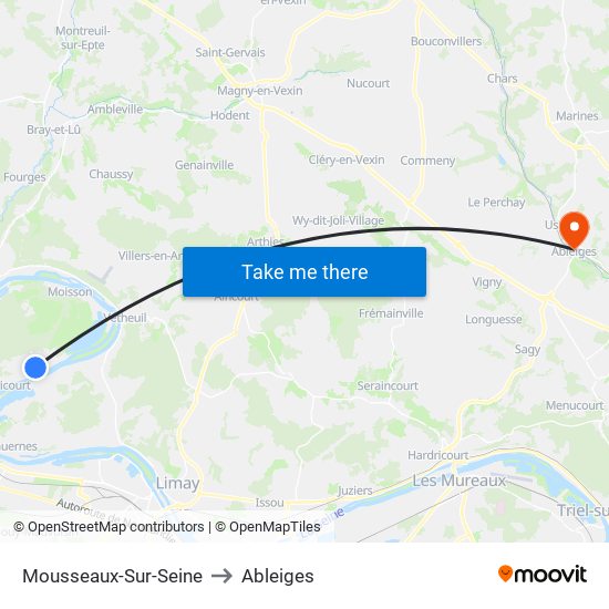 Mousseaux-Sur-Seine to Ableiges map