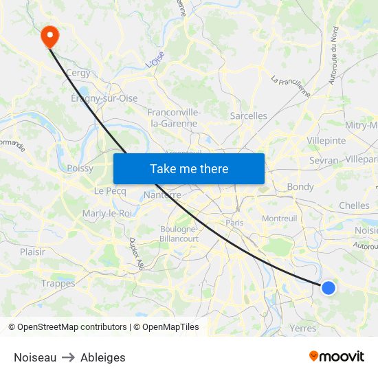 Noiseau to Ableiges map