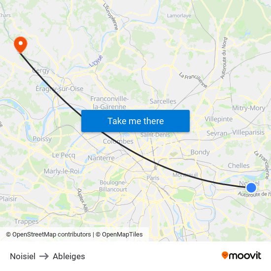 Noisiel to Ableiges map