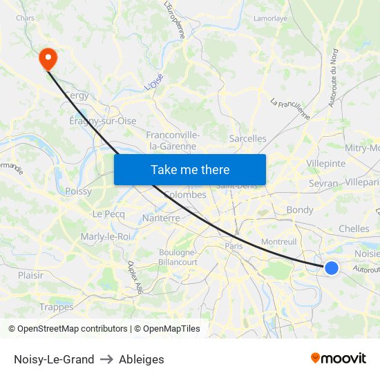 Noisy-Le-Grand to Ableiges map