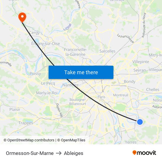 Ormesson-Sur-Marne to Ableiges map