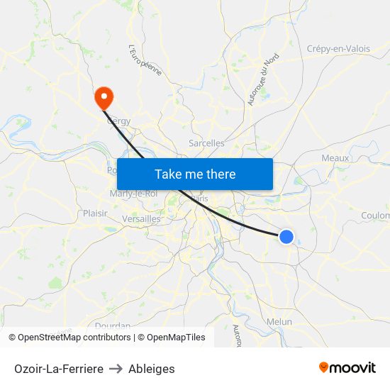 Ozoir-La-Ferriere to Ableiges map