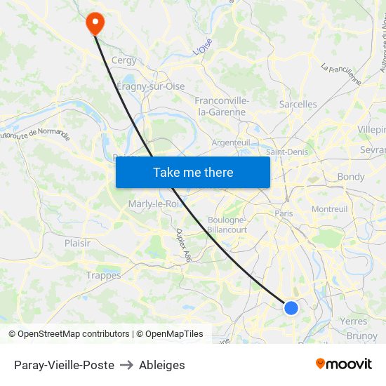 Paray-Vieille-Poste to Ableiges map