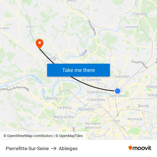 Pierrefitte-Sur-Seine to Ableiges map